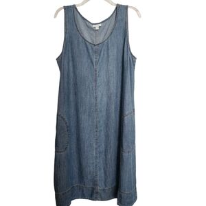 J.Jill Blue Denim Shift Jumper Sleeveless Dress Pockets SZ Large
